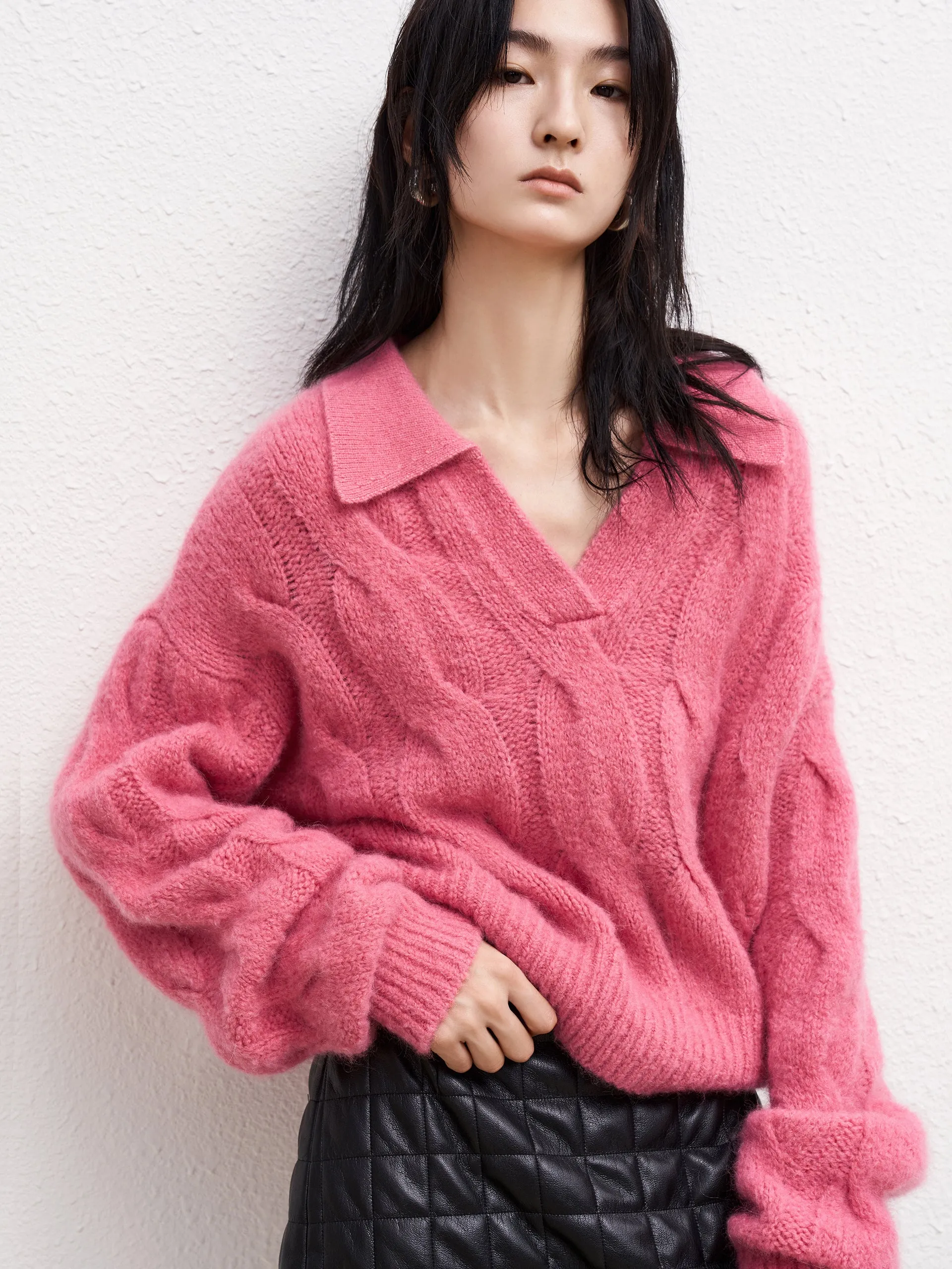 Wool Blend Cable Texture Sweater sold by Mo&Co product image thumbnail 2