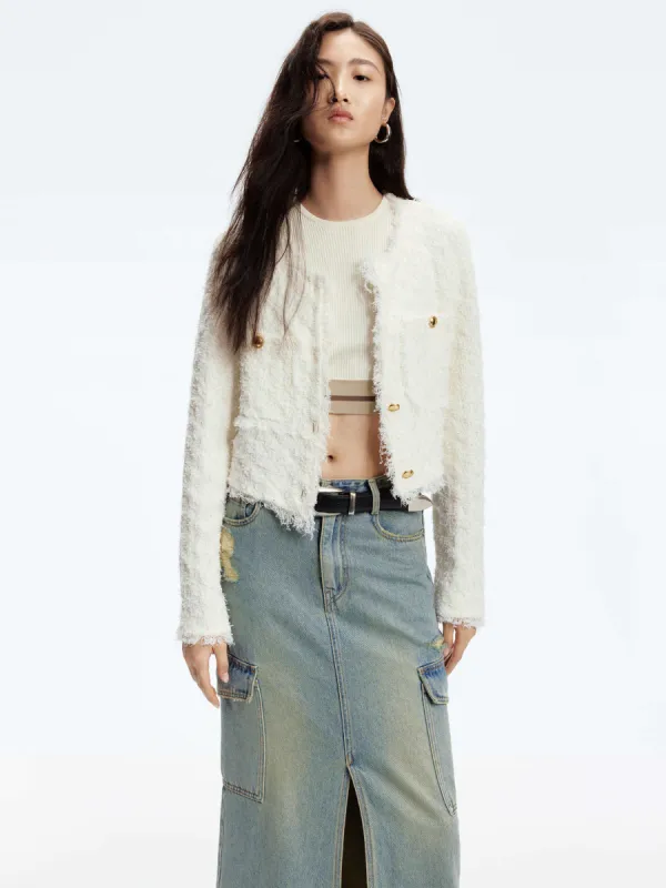 Shaggy Textured Cropped Cardigan sold by Mo&Co