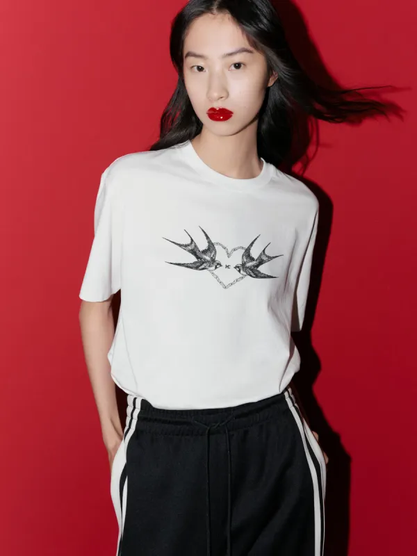 Heart Print Cotton T-shirt sold by Mo&Co