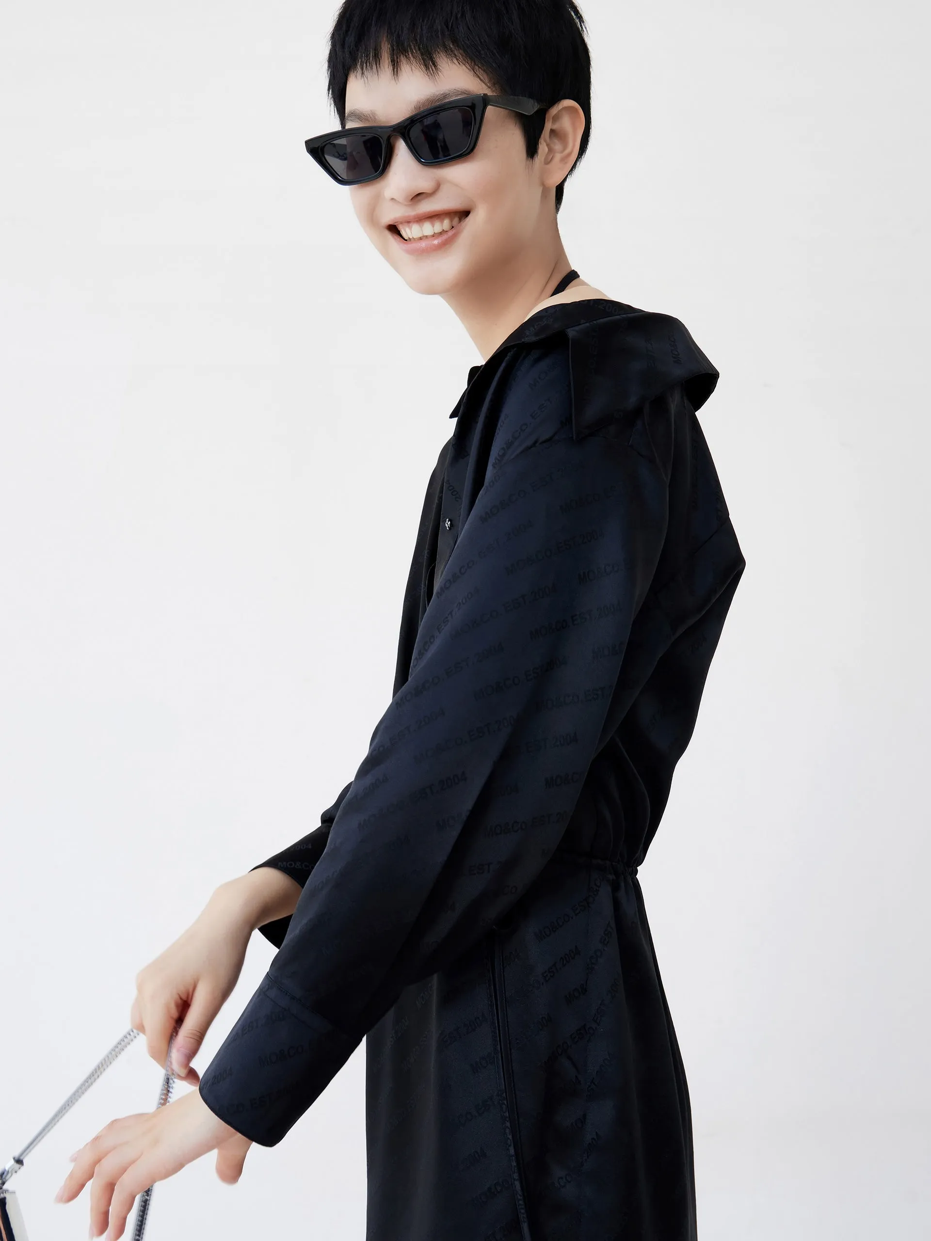 Silk Blend Lapel Dress sold by Mo&Co product image thumbnail 4