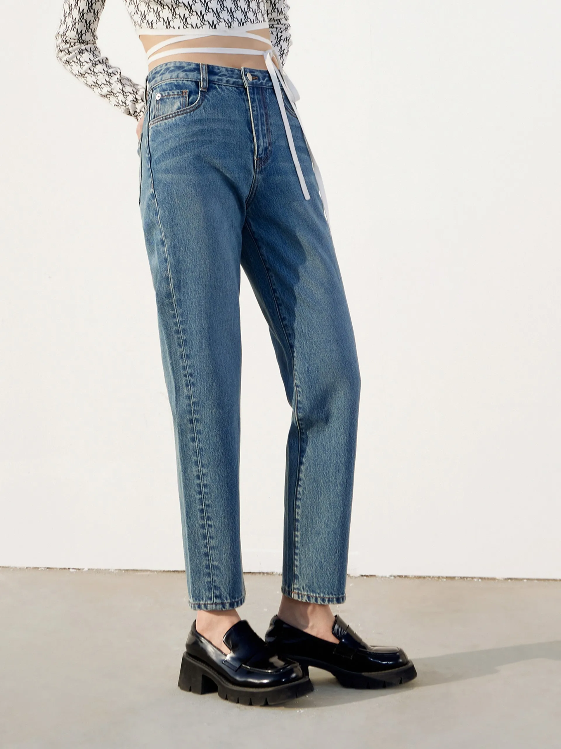 High Waist Tapered Denim Jeans sold by Mo&Co product image thumbnail 5