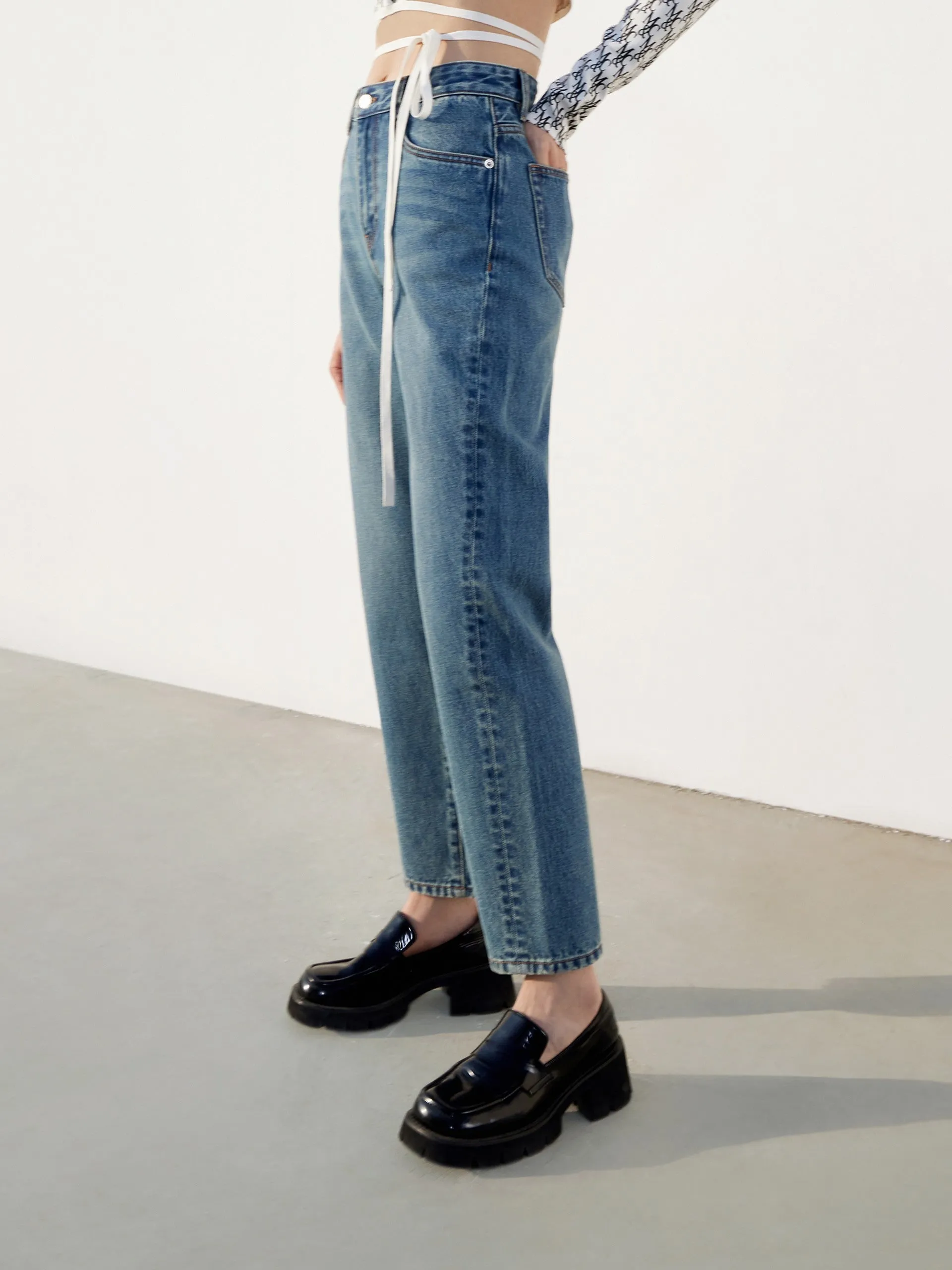 High Waist Tapered Denim Jeans sold by Mo&Co product image thumbnail 3