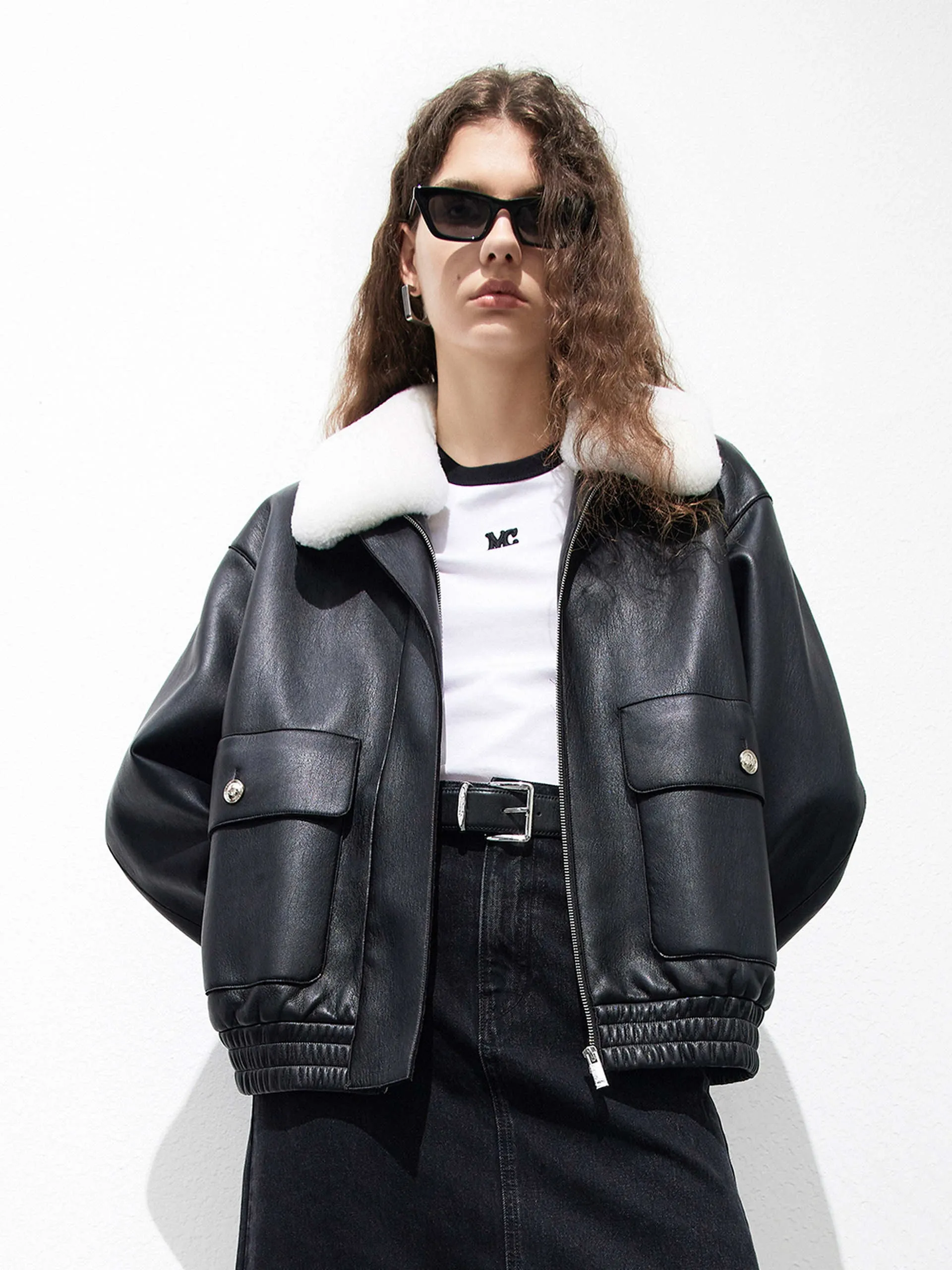 Faux Leather Cropped Jacket sold by Mo&Co