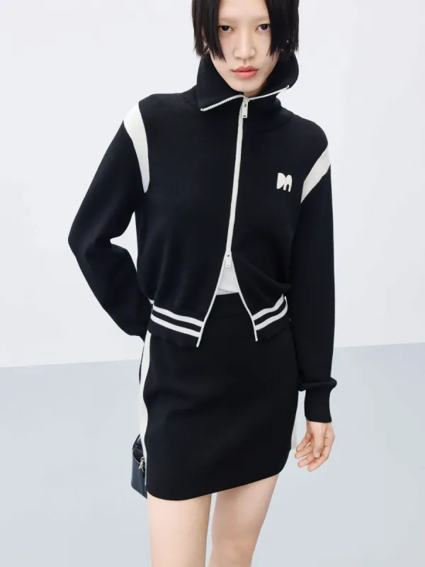 Contrast Zipper Knitted Cardigan sold by Mo&Co