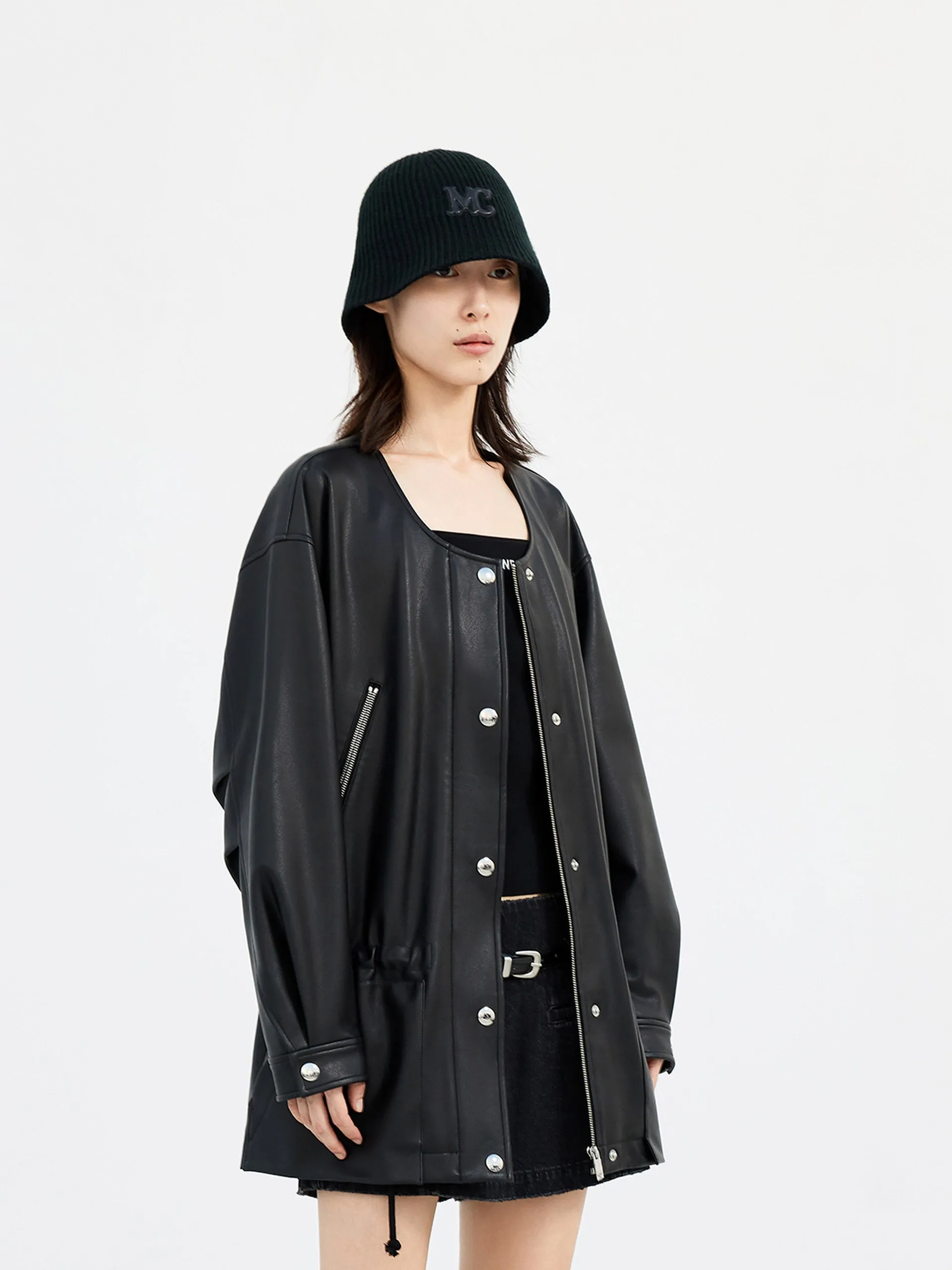 Faux Leather Collarless Jacket sold by Mo&Co product image thumbnail 5