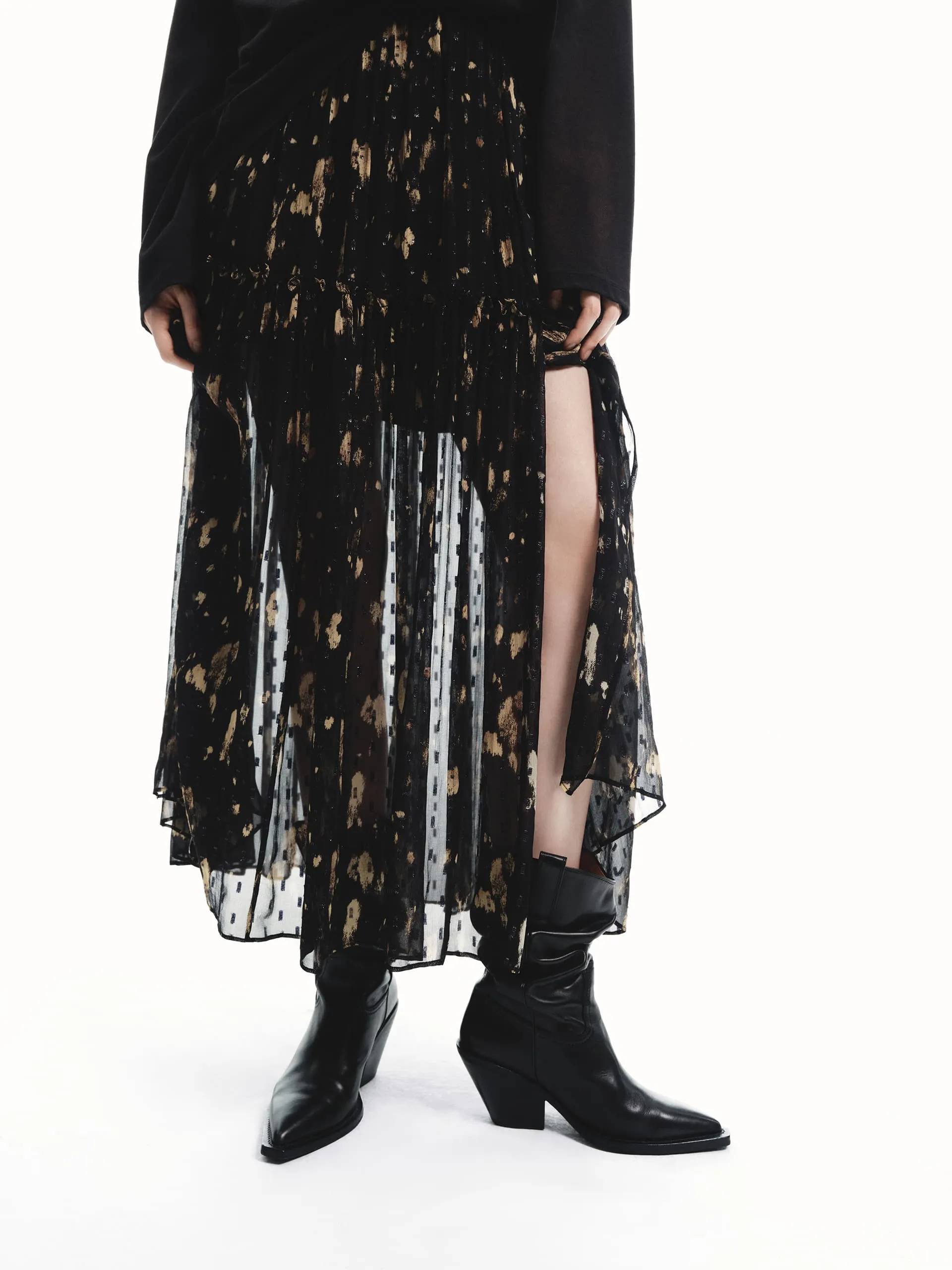 Side Slit Printed Skirt sold by Mo&Co