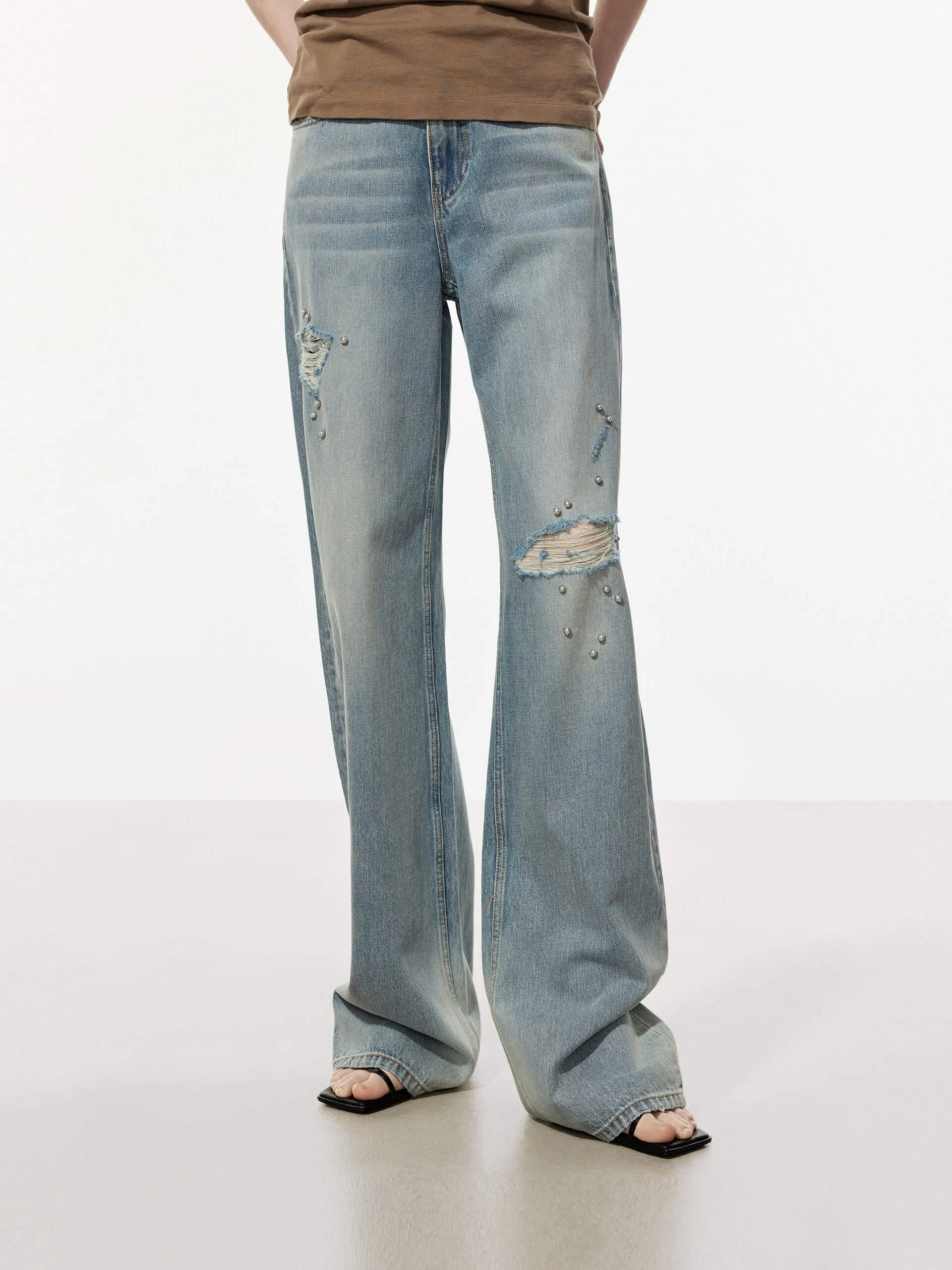 Beading Detail Ripped Jeans sold by Mo&Co