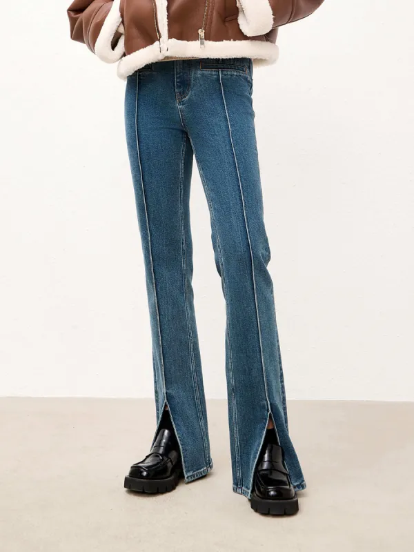 Cotton Front Slit Straight Jeans sold by Mo&Co