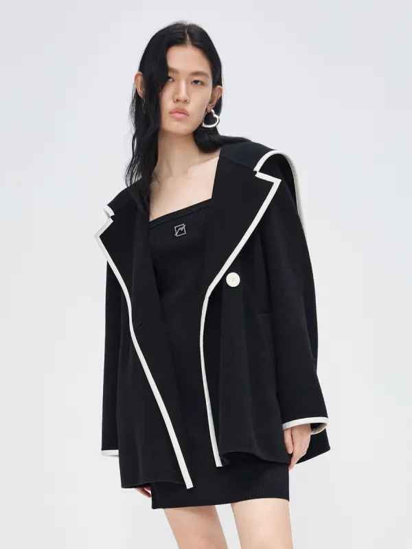 Wool Blend Contrast Pocketed Coat sold by Mo&Co