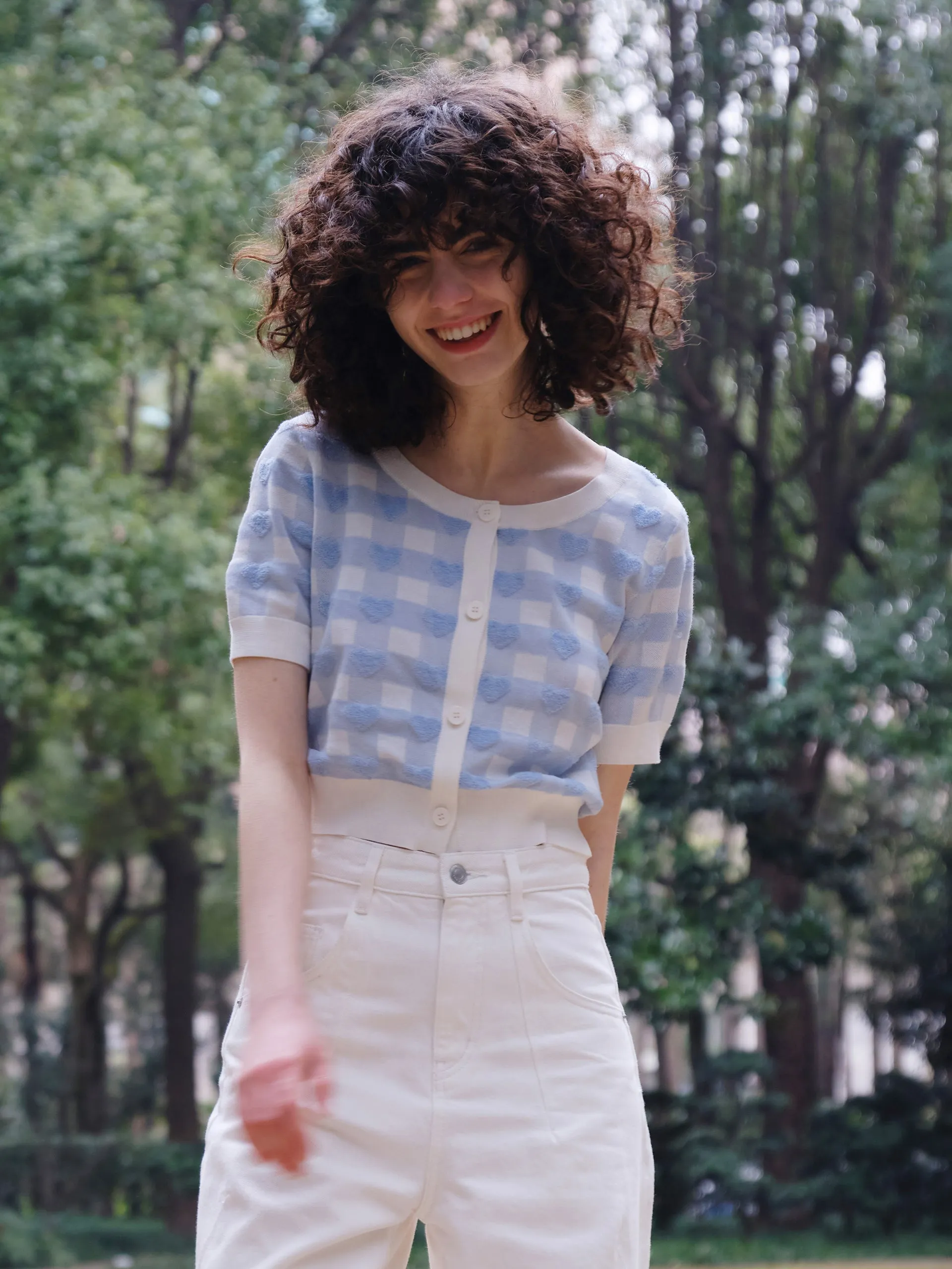 Checked Crew Neck Knit Cardigan sold by Mo&Co product image thumbnail 2