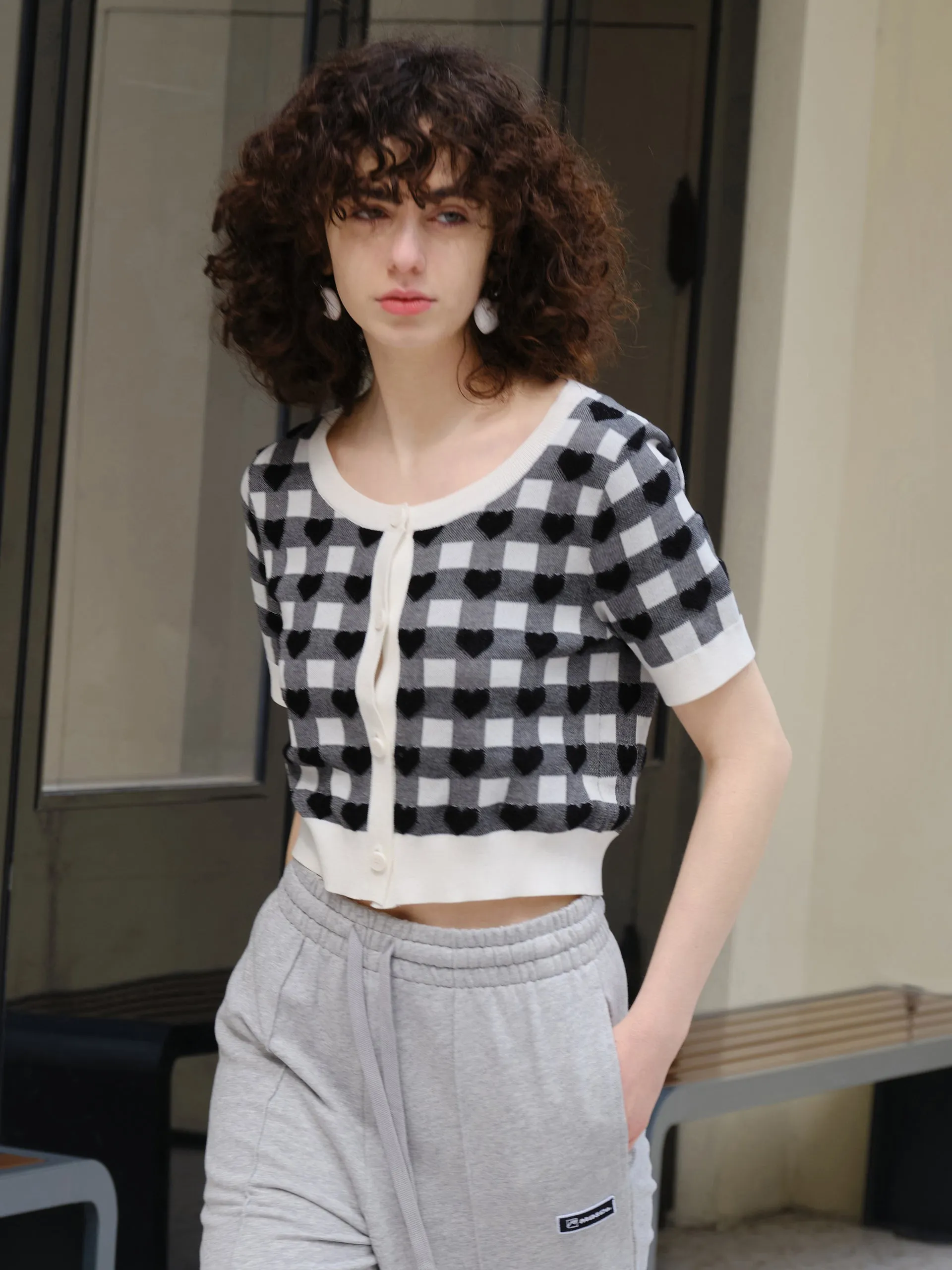 Checked Crew Neck Knit Cardigan sold by Mo&Co product image thumbnail 5