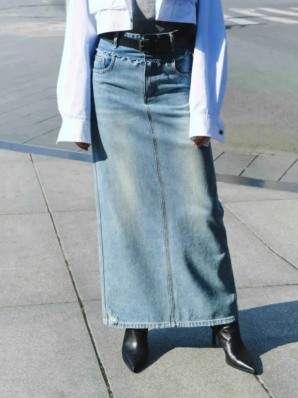 Frayed Seam Maxi Skirt sold by Mo&Co