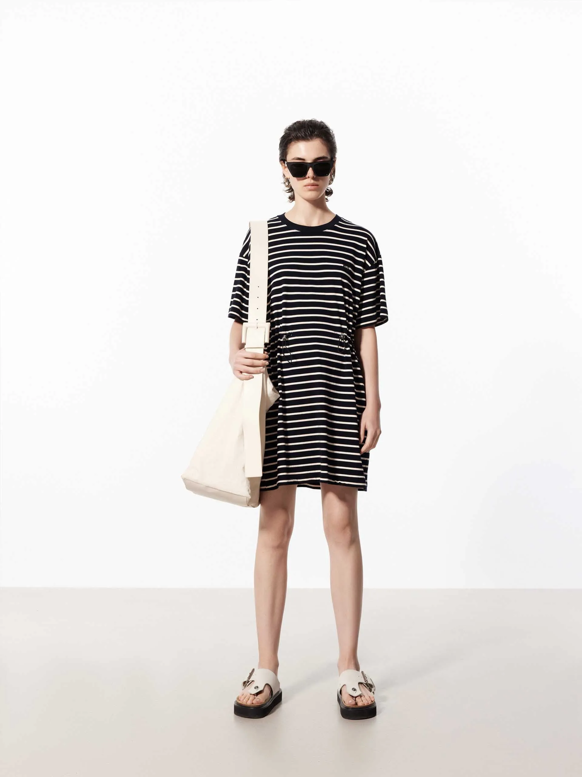 Striped Drawstring Waist Dress sold by Mo&Co