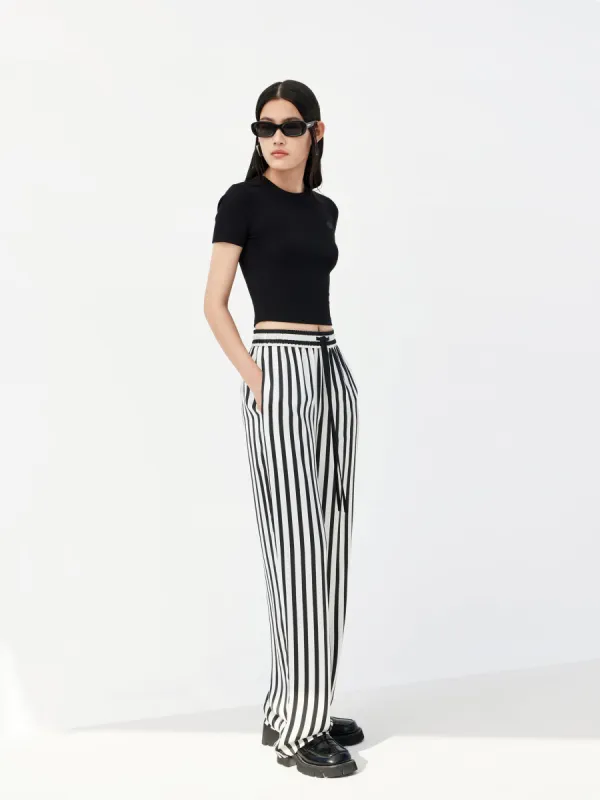 Drawstring Striped Straight Pants sold by Mo&Co