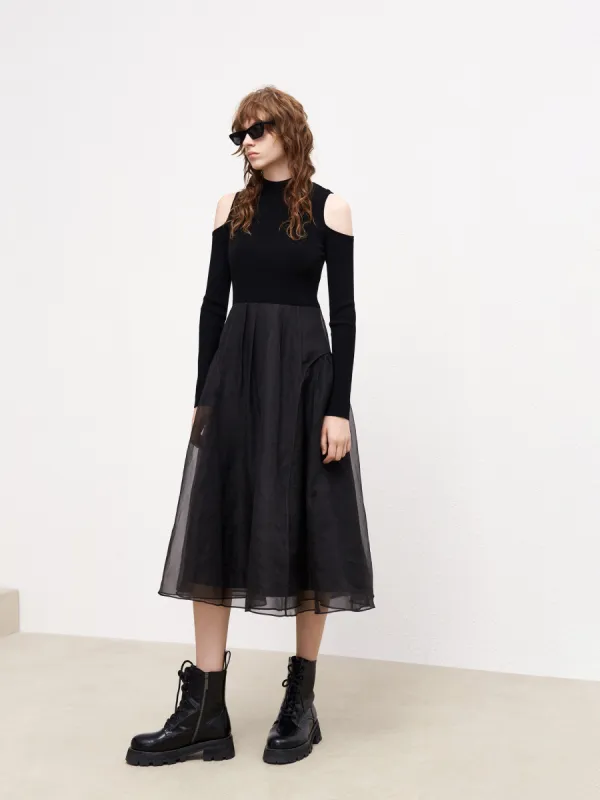 Cut Shoulder Panel Midi Dress sold by Mo&Co