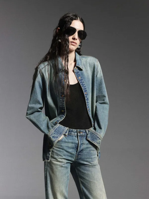 Snap Button Denim Shirt sold by Mo&Co