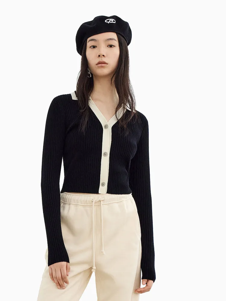 Rib-knit Crop Cardigan sold by Mo&Co