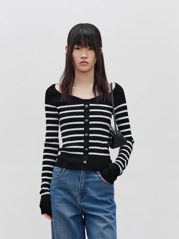 Sweetheart Neck Striped Knit Top sold by Mo&Co