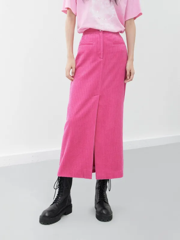 Corduroy Slit Front Skirt sold by Mo&Co