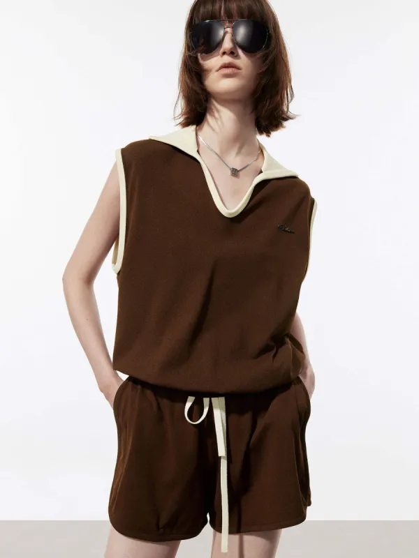 Contrast Collar Sleeveless Top sold by Mo&Co