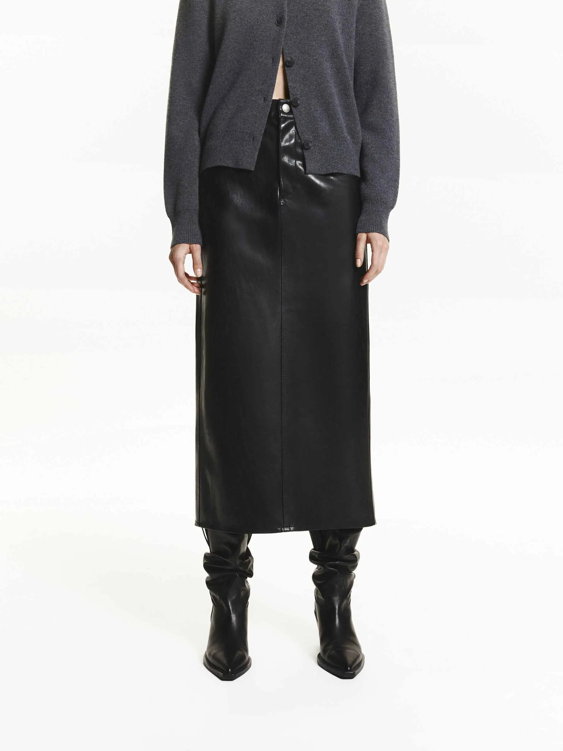 Straight Midi Leather Skirt sold by Mo&Co