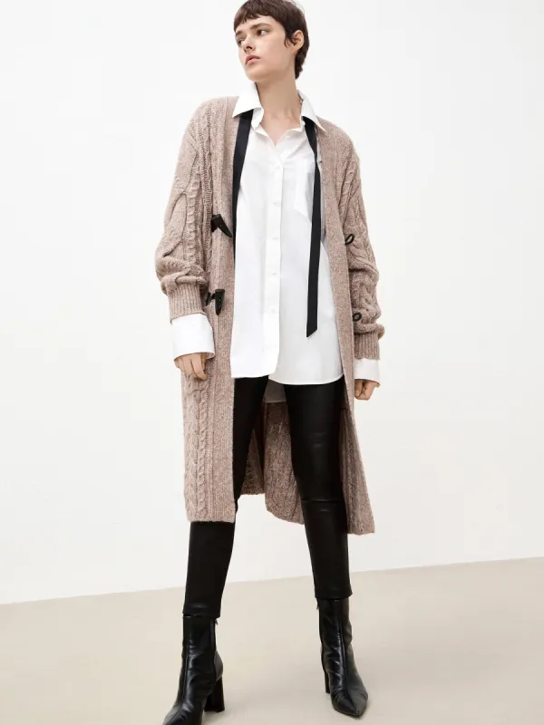 Wool Blend Cable Long Cardigan sold by Mo&Co