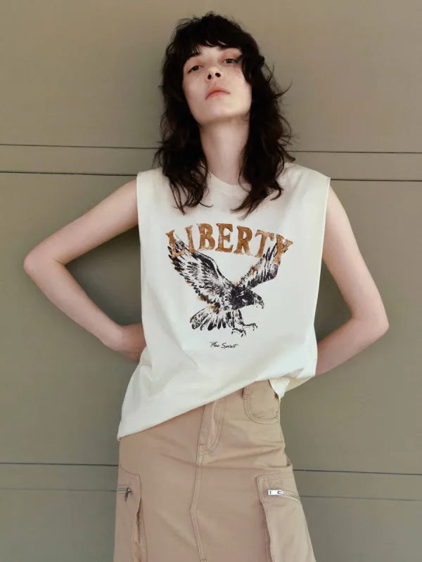 Printed Sleeveless T-shirt sold by Mo&Co