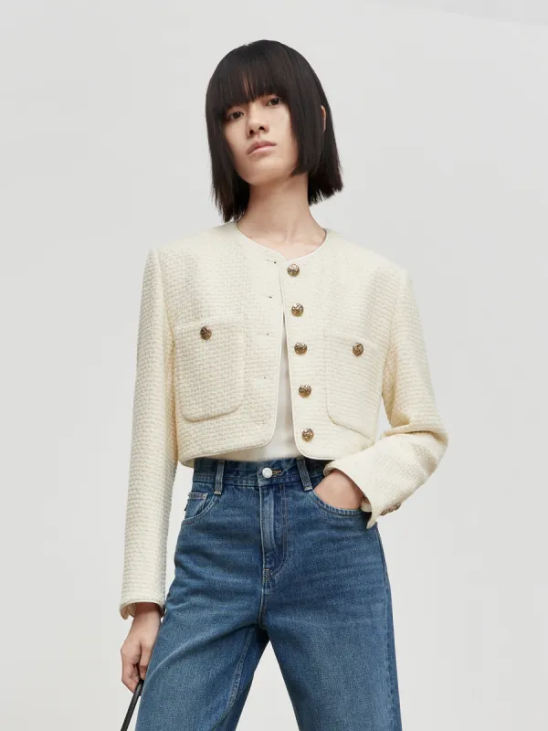 Cropped Metal Button Jacket sold by Mo&Co