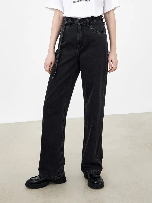 Belted Straight Jeans in Cotton sold by Mo&Co