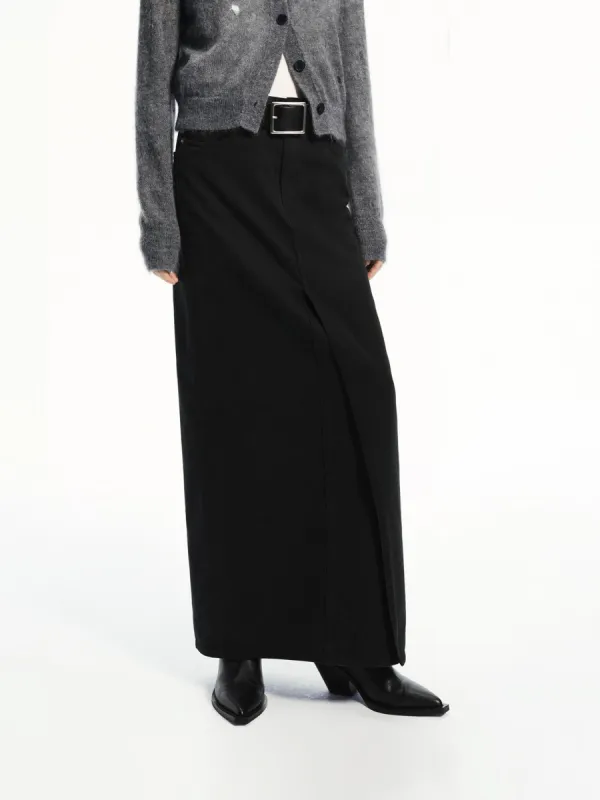 Straight Denim Slit Skirt sold by Mo&Co