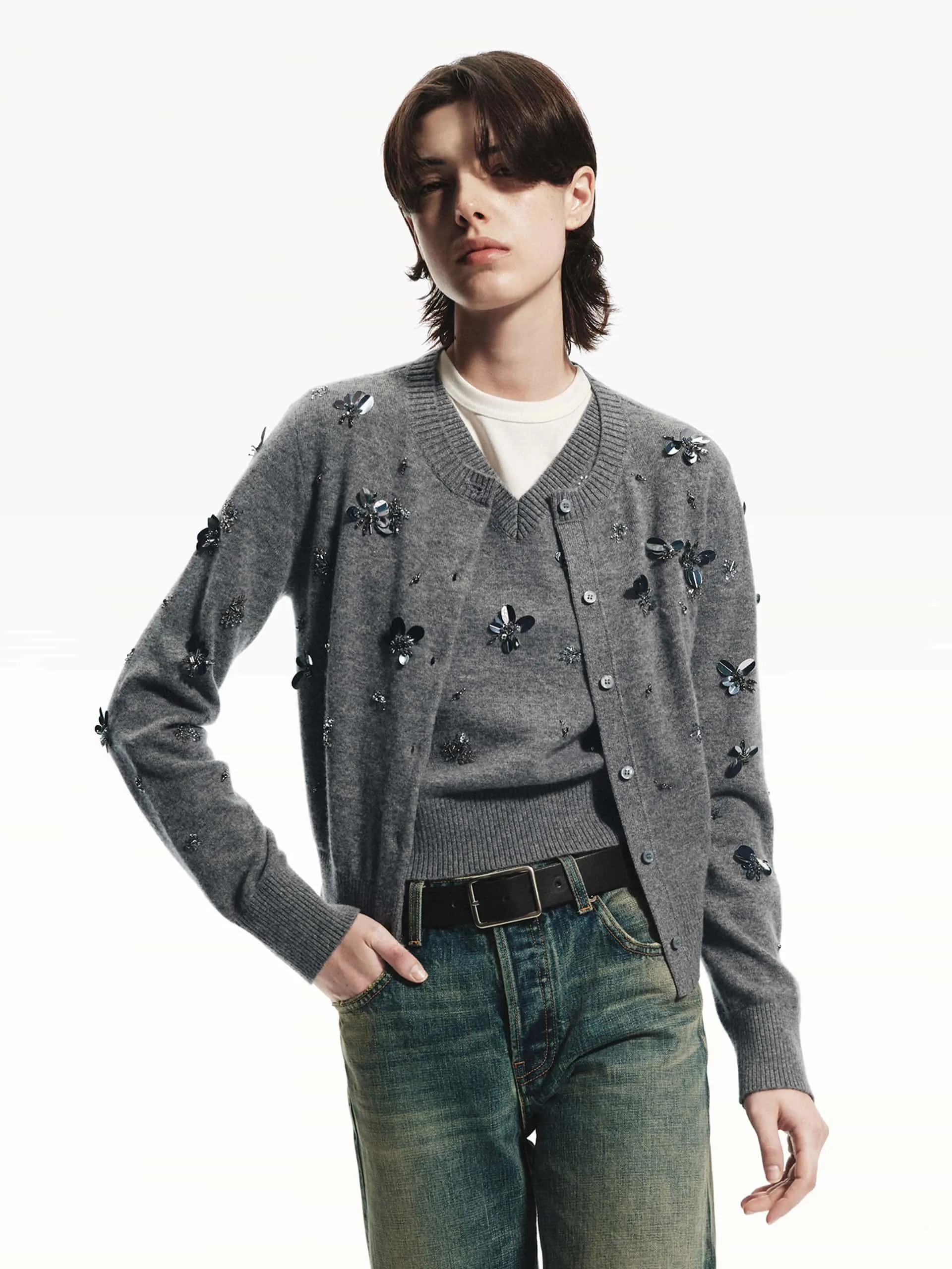 Sequin Detail Wool Cardigan sold by Mo&Co