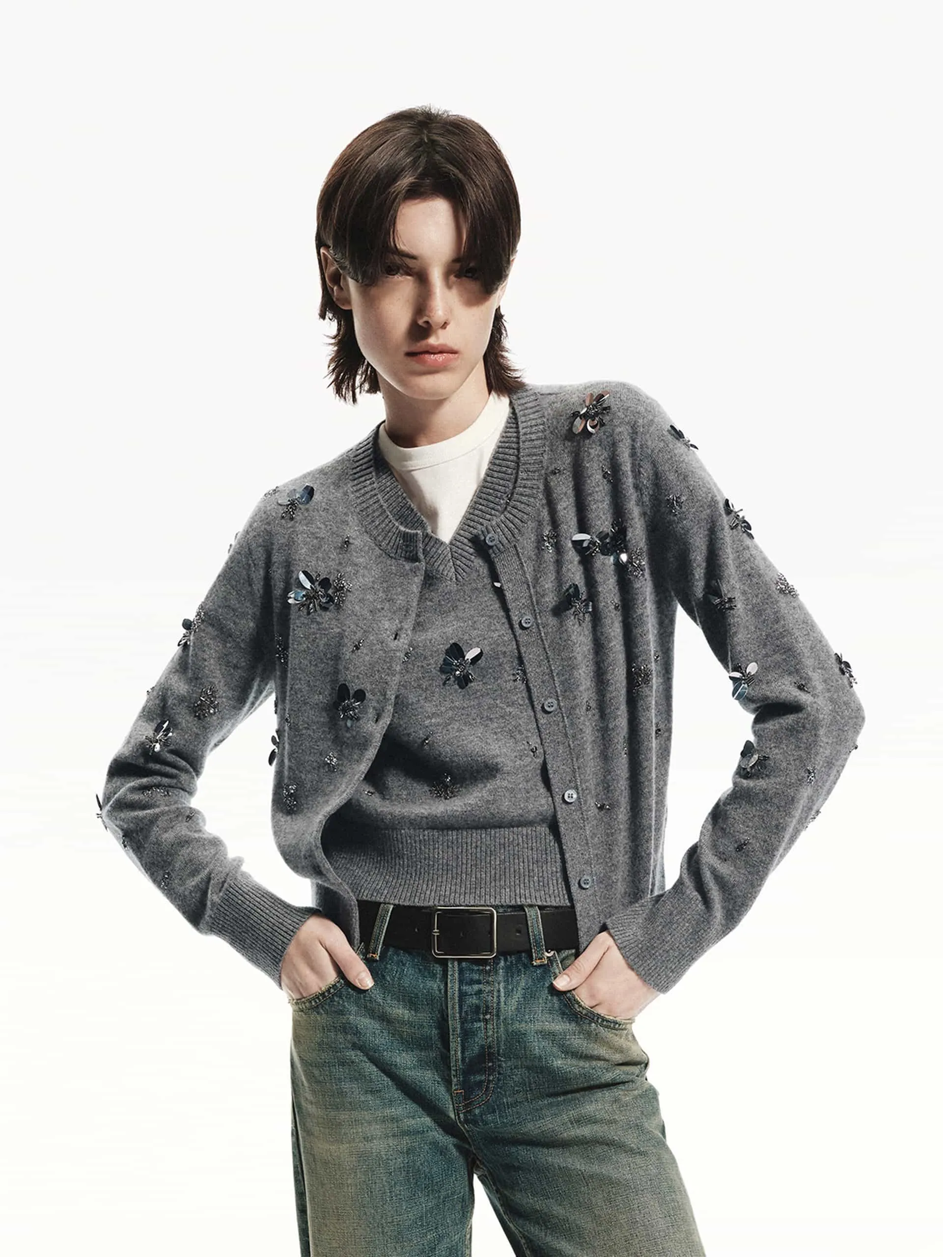 Sequin Detail Wool Cardigan sold by Mo&Co product image thumbnail 2