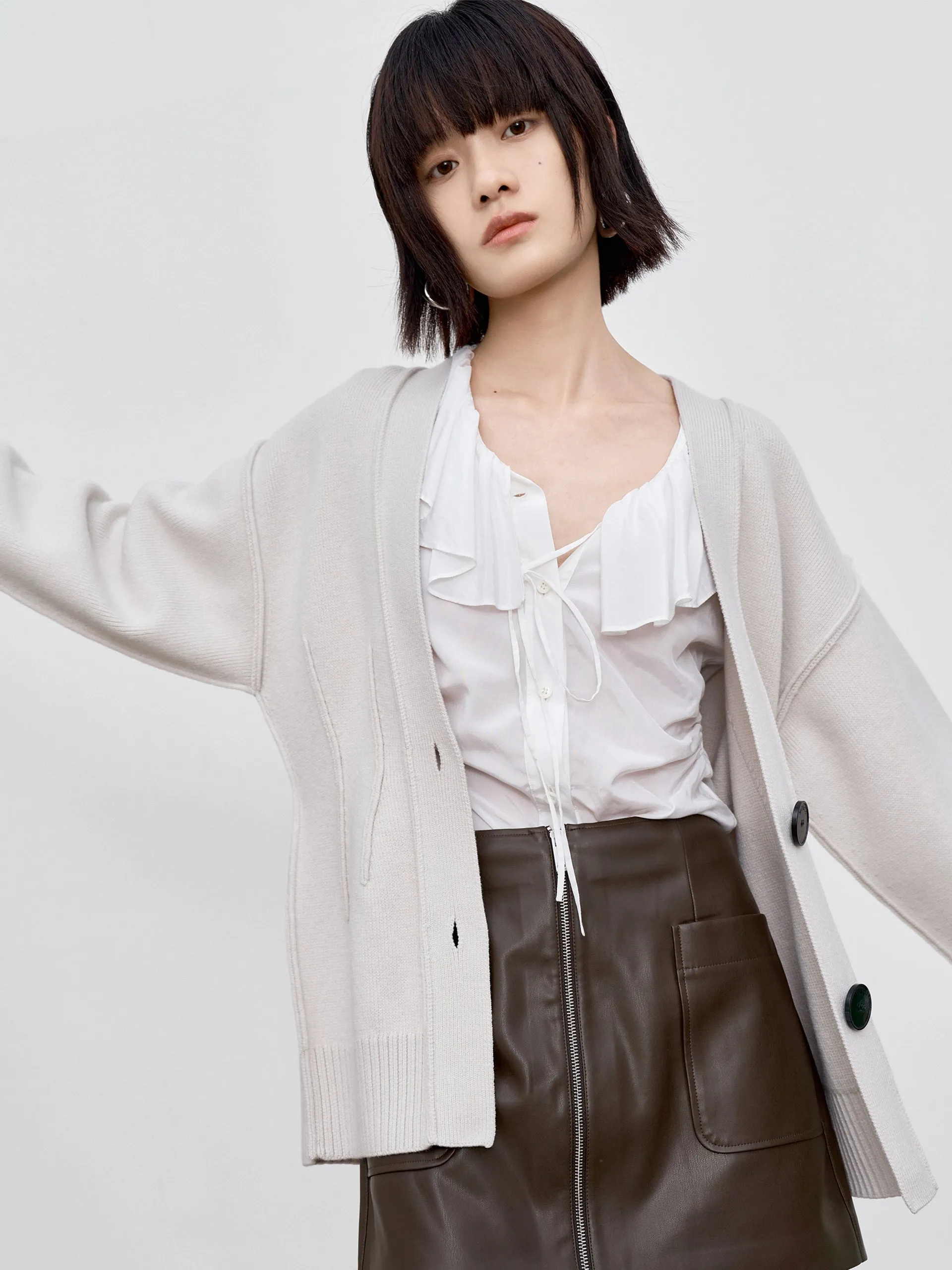 Drop Shoulder Knit Cardigan sold by Mo&Co