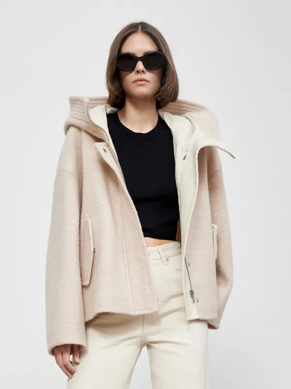 Contrast Hooded Cropped Wool Jacket sold by Mo&Co