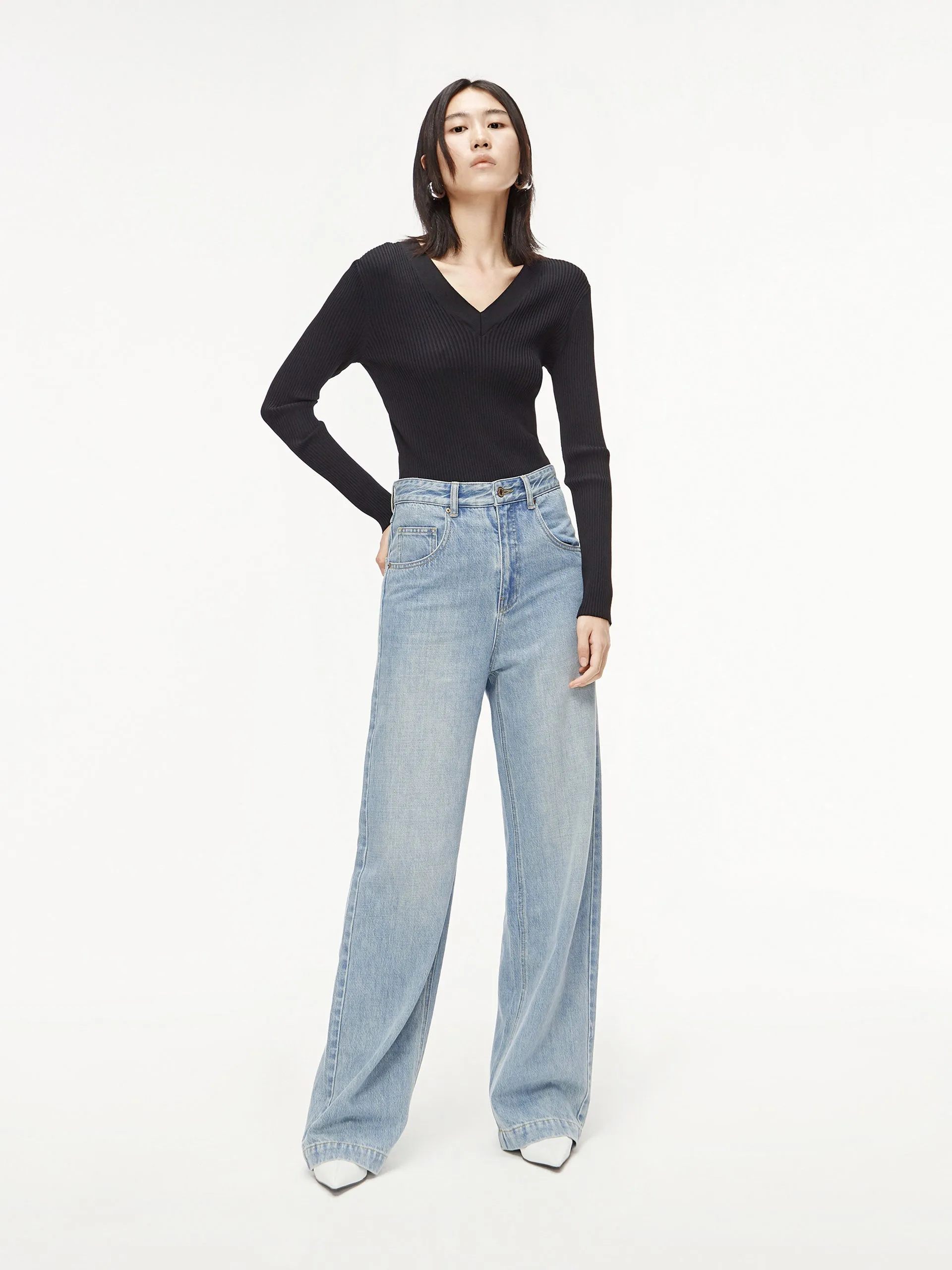 Flowy Long Wide Leg Jeans sold by Mo&Co product image thumbnail 2