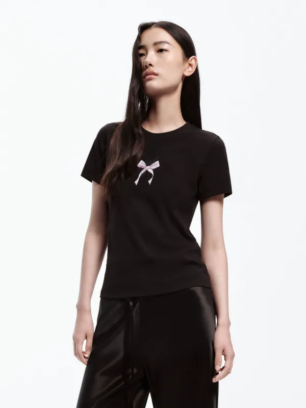 Bow Print Cotton Blend T-shirt sold by Mo&Co
