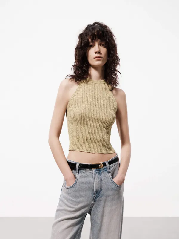 Halterneck Cotton Knit Top sold by Mo&Co