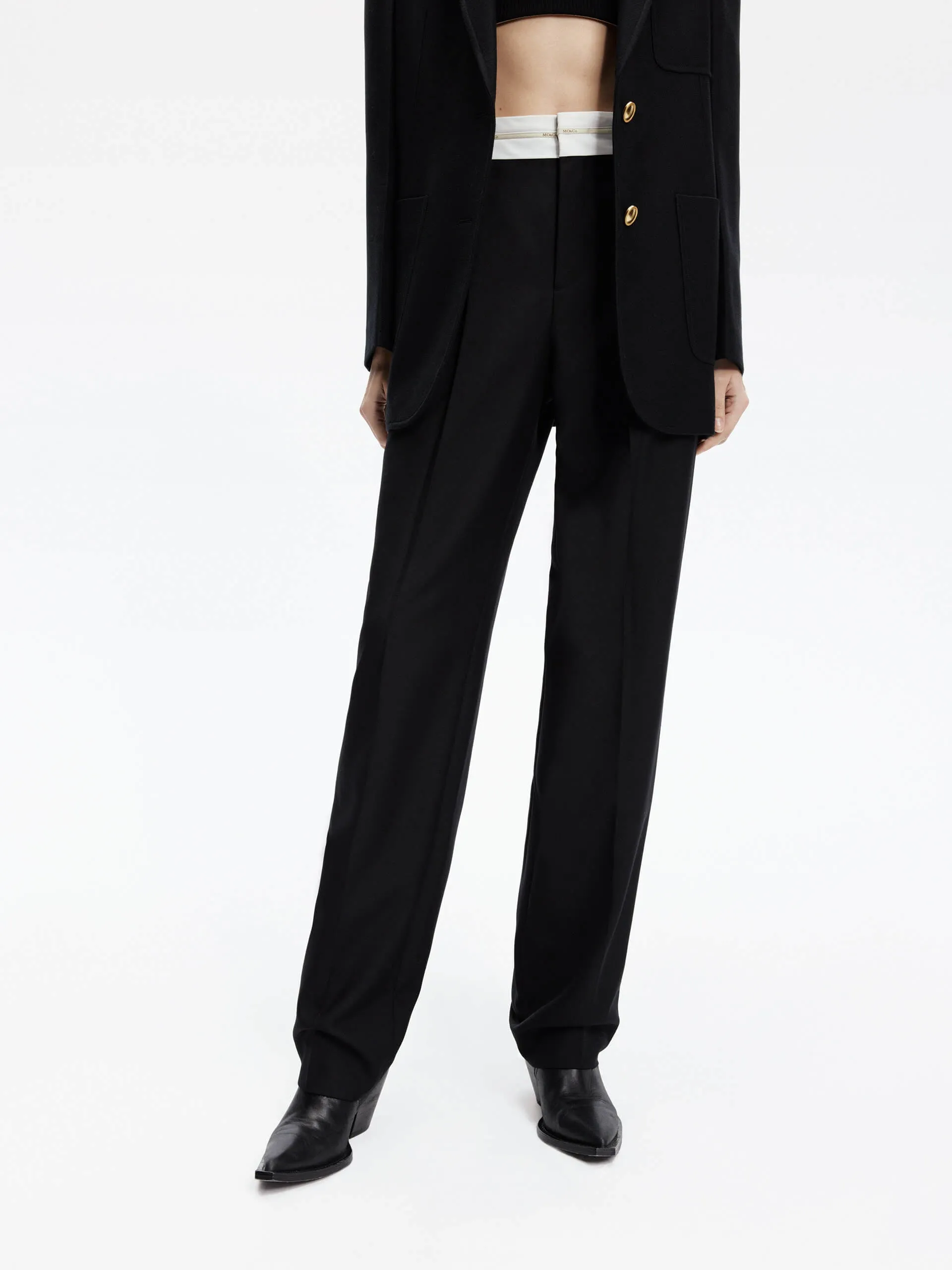 Contrast Waist Straight Pants sold by Mo&Co