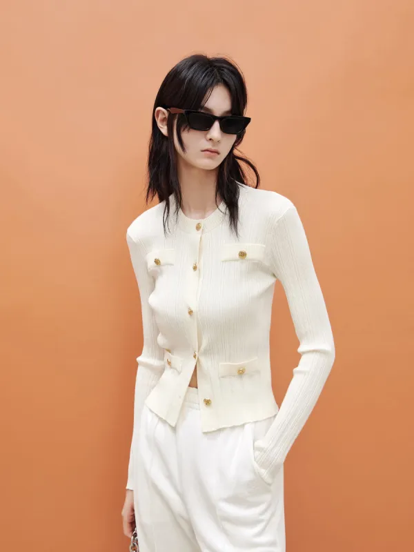 Metal Button Cardigan in Bodycon Knit sold by Mo&Co