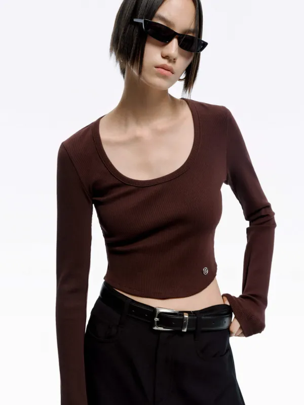 Ribbed Knit Cropped T-shirt sold by Mo&Co