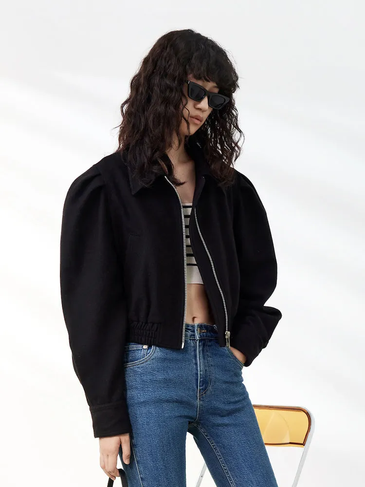 Zipper Detail Puff Sleeve Jacket sold by Mo&Co product image thumbnail 3