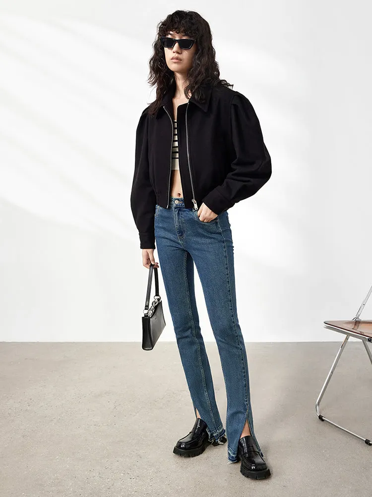 Zipper Detail Puff Sleeve Jacket sold by Mo&Co product image thumbnail 2