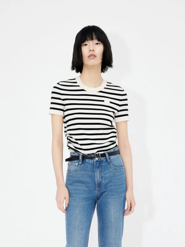 Round Neck Striped Top sold by Mo&Co