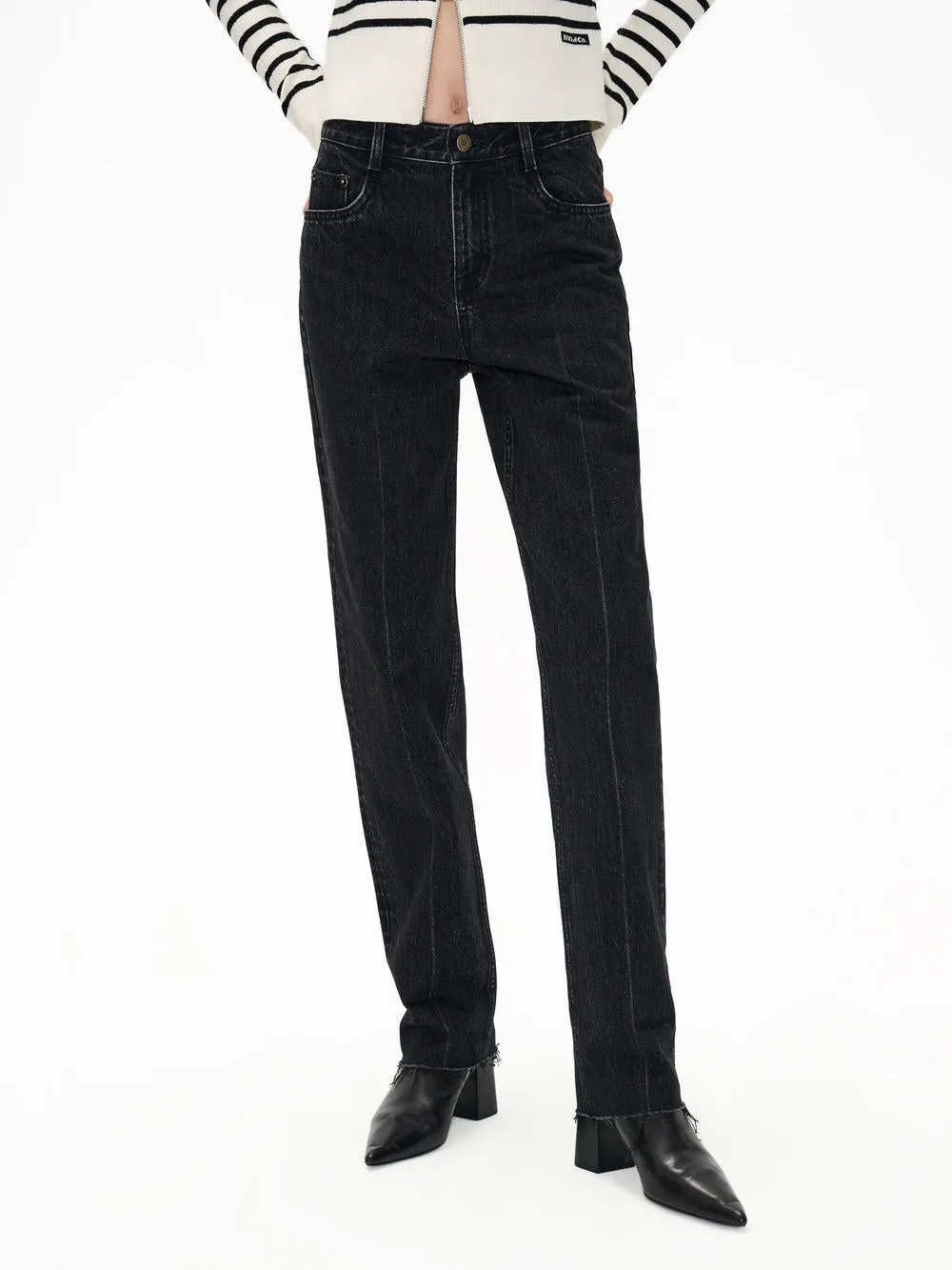 Raw Hem Cotton Jeans sold by Mo&Co