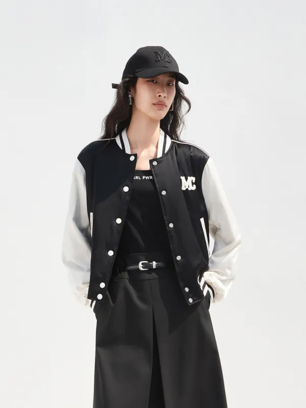 Contrast Logo Baseball Jacket sold by Mo&Co