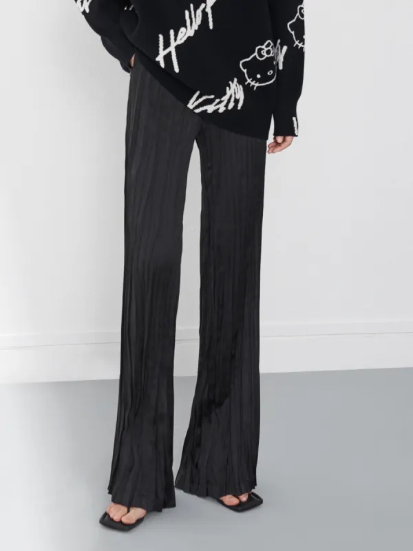 Pleated Textured Straight Pants sold by Mo&Co