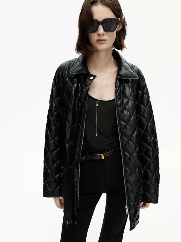 Loose Leather Quilted Jacket sold by Mo&Co