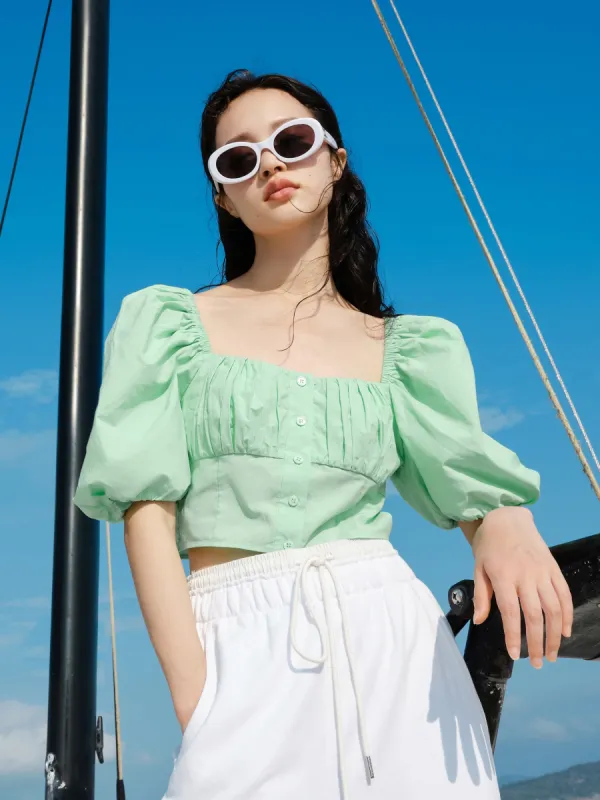 Puff Sleeve Cropped Top sold by Mo&Co