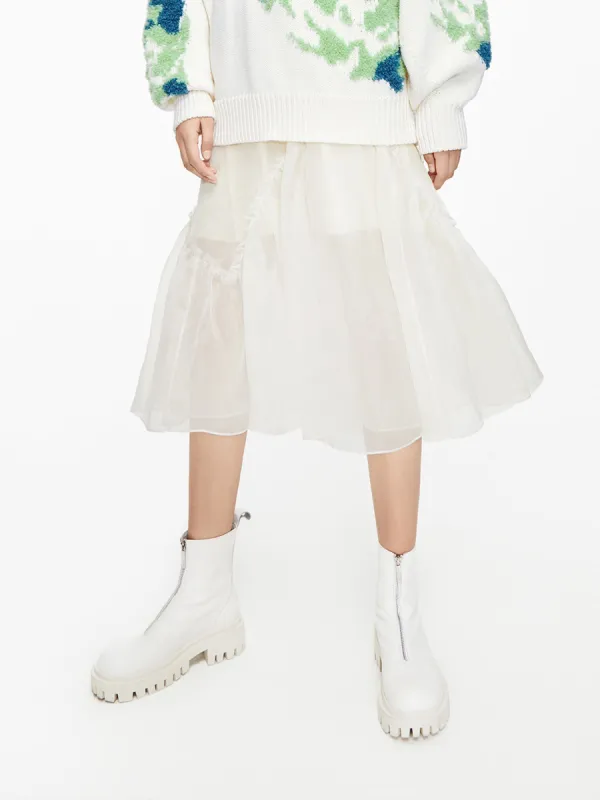 Ruffle Silk Midi Skirt sold by Mo&Co