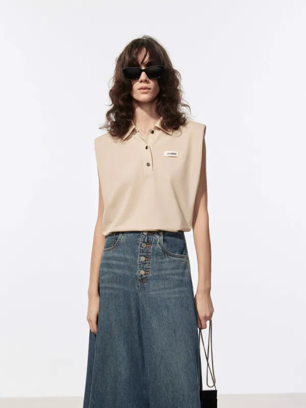 Polo Collar Cotton Top sold by Mo&Co